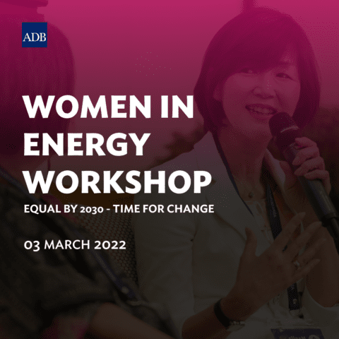 Title of workshop overlayed of woman speaker holding a mike, and date and logo details included